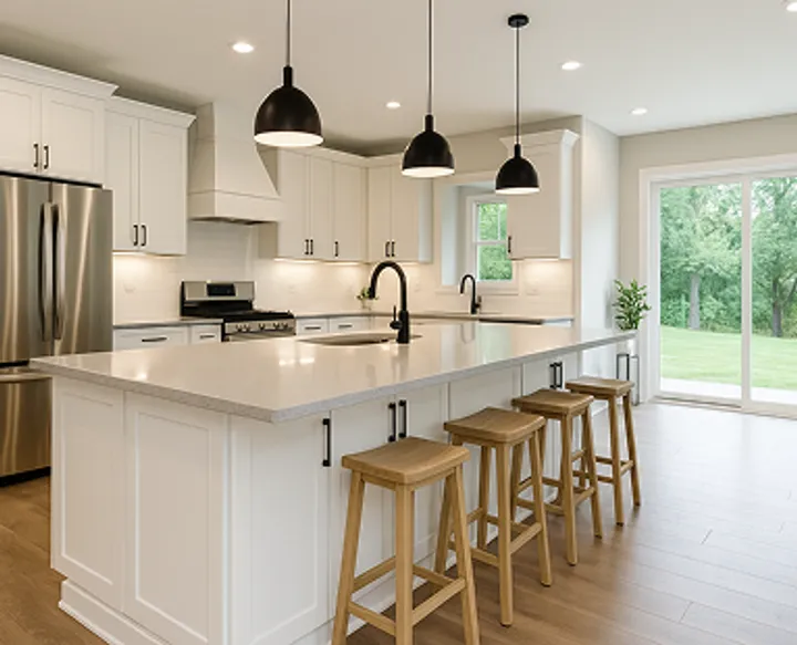 Full home remodeling project with modern white kitchen in Maryland