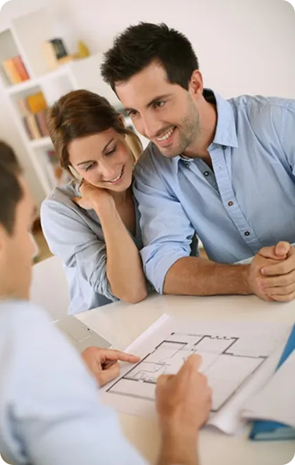 Designer planning remodeling project with clients