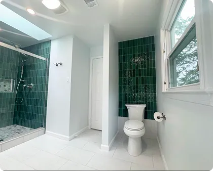 Renovated bathroom with walk-in shower in Maryland